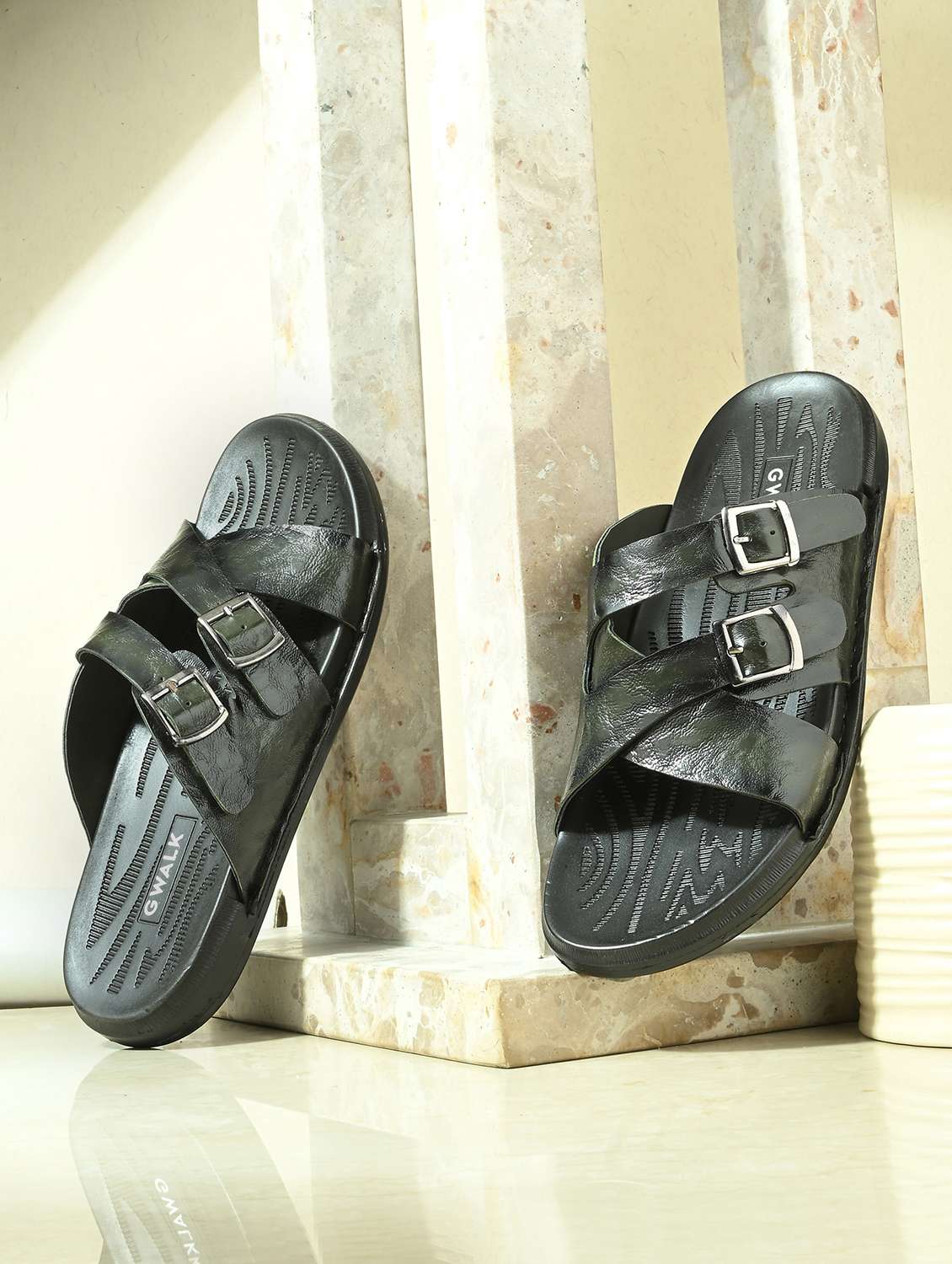 men olive slip on sandal - 22003912 -  Zoom Image - 0