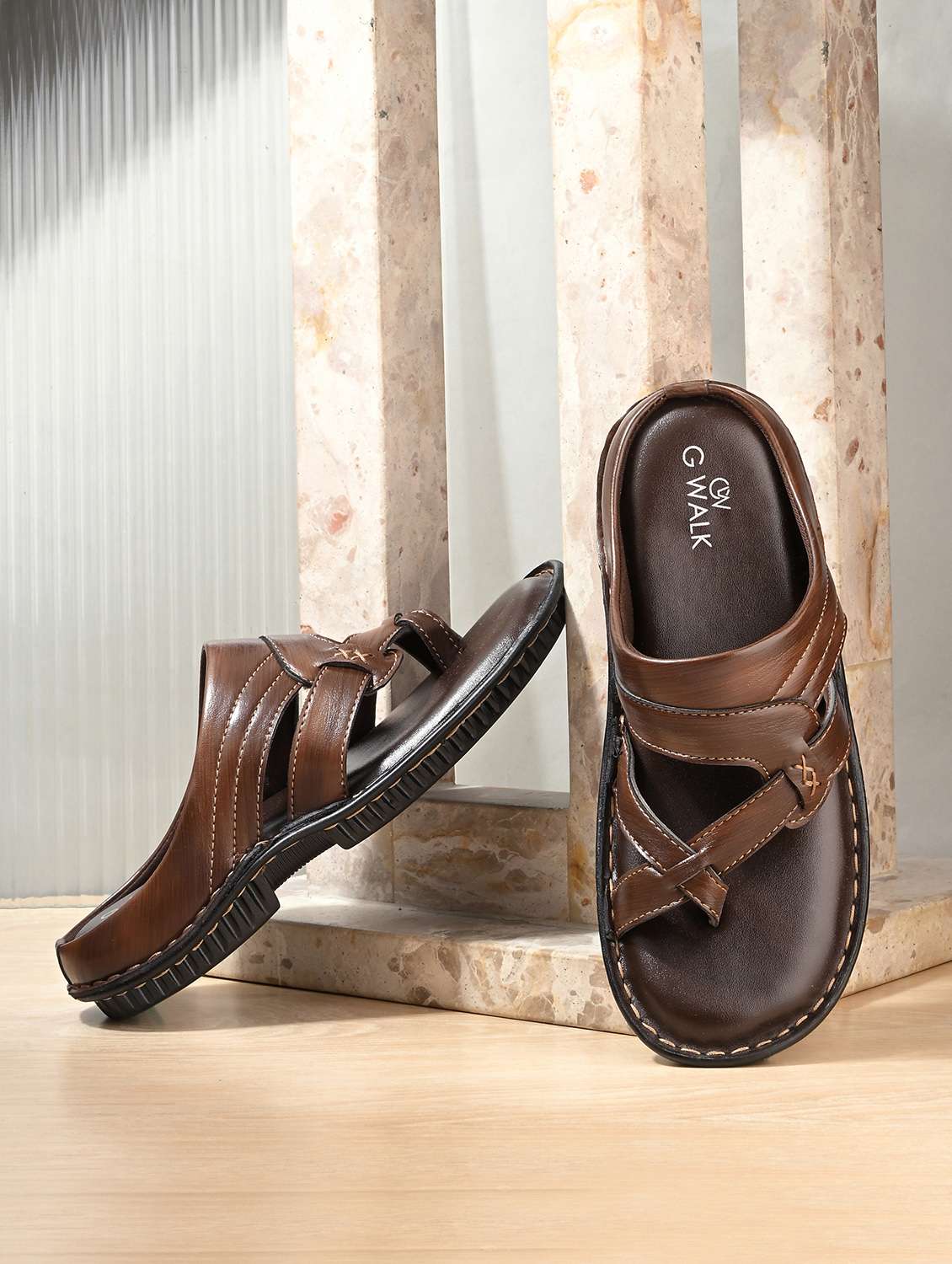 men brown toe seperator sandal - 22003920 -  Zoom Image - 0