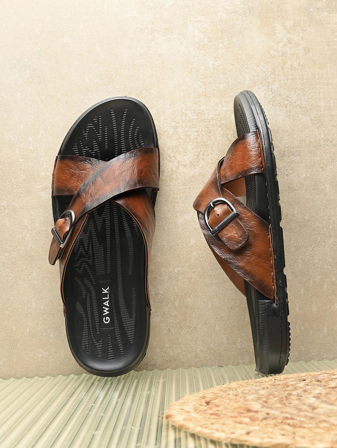 men tan slip on sandal