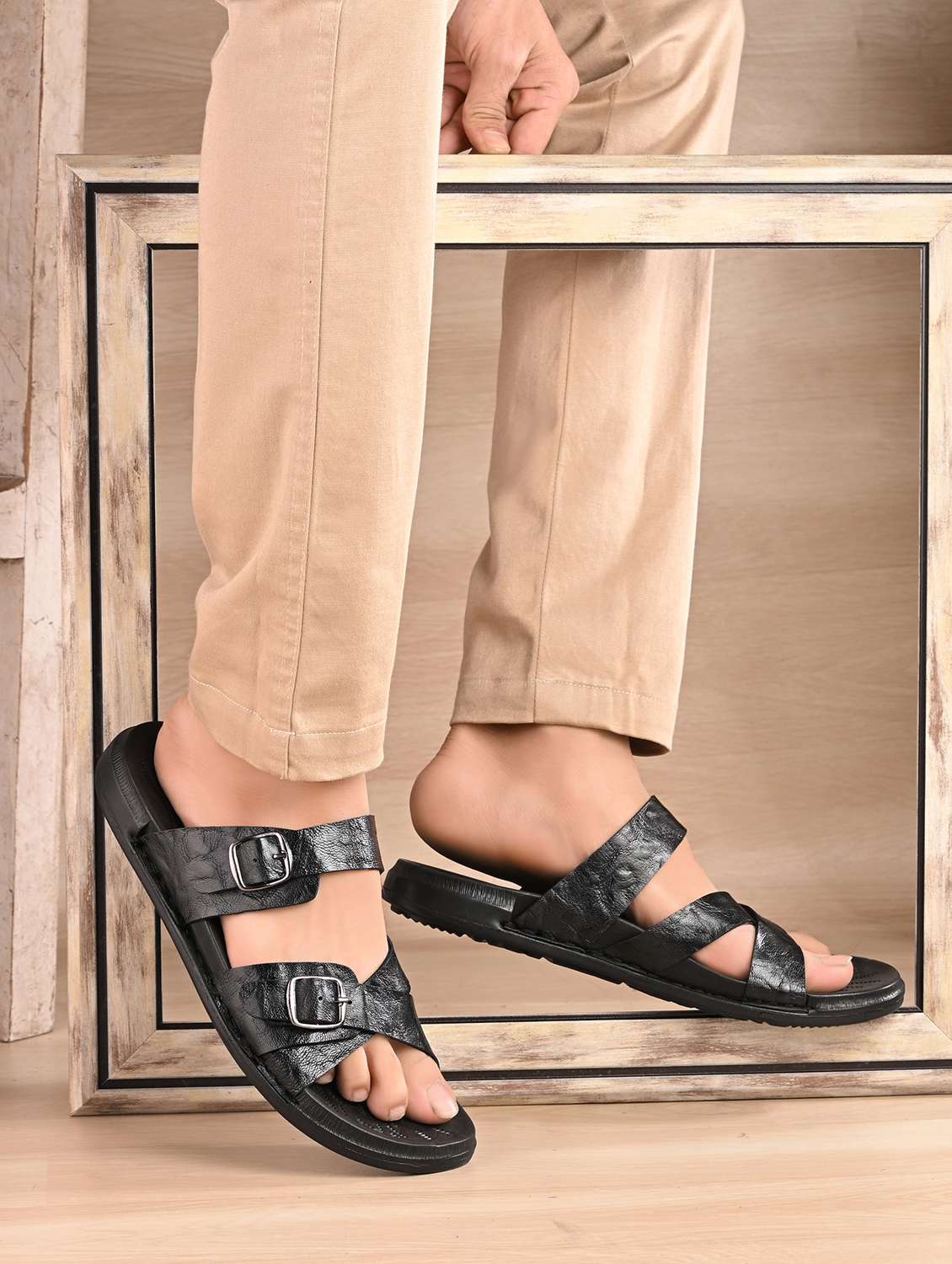 men black slip on sandal - 22003933 -  Standard Image - 5