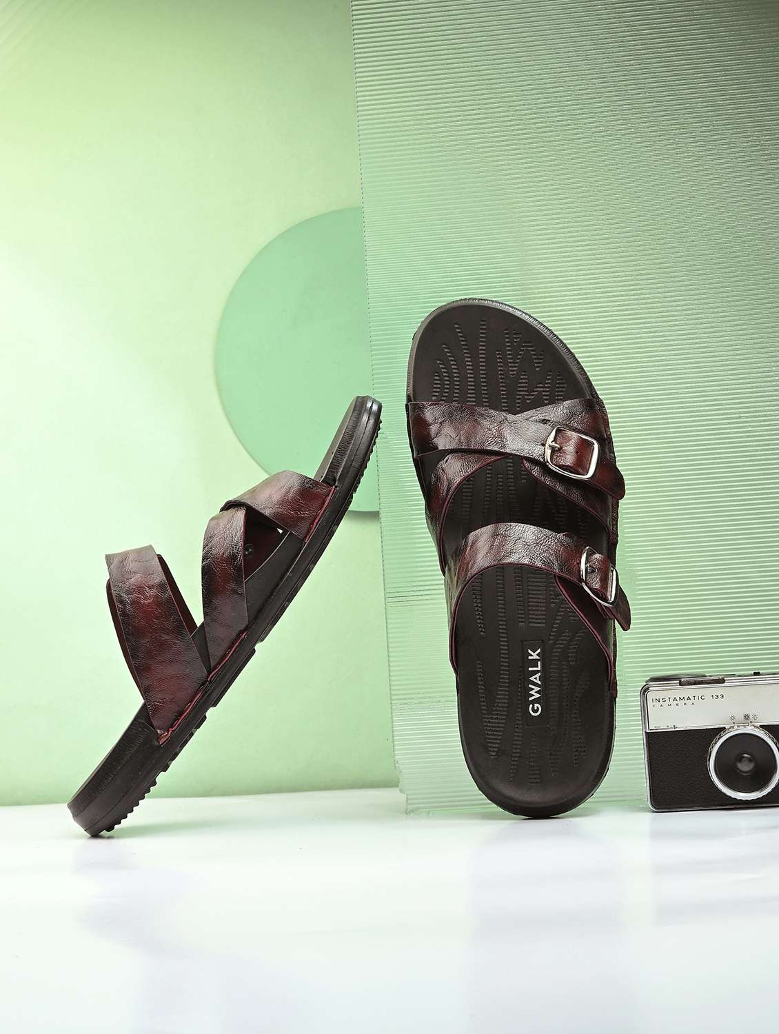 men burgundy slip on sandal