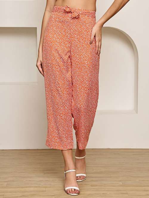 women printed mid rise ankle length straight trouser - 22003951 - Standard Image - 0