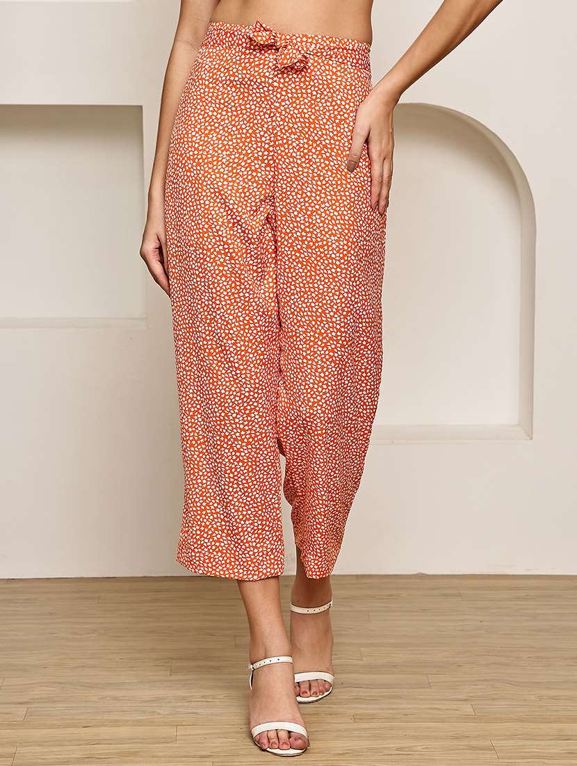 women printed mid rise ankle length straight trouser - 22003951 - Zoom Image - 0