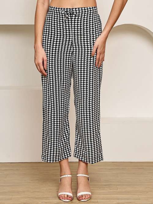 women houndstooth printed mid rise ankle length straight trouser - 22003952 -  Standard Image - 0