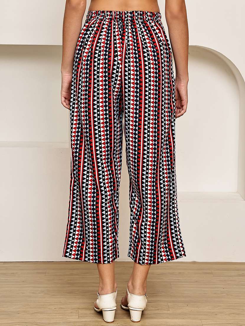 women geometric printed mid rise ankle length straight trouser - 22003954 - Standard Image - 3