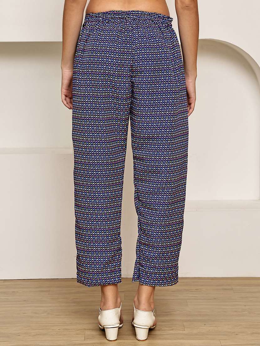 women geometric printed mid rise ankle length straight trouser - 22003956 - Standard Image - 3