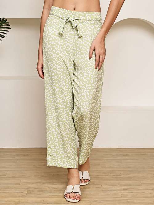 women neo mint printed mid rise ankle length straight trouser - 22003959 - Standard Image - 0