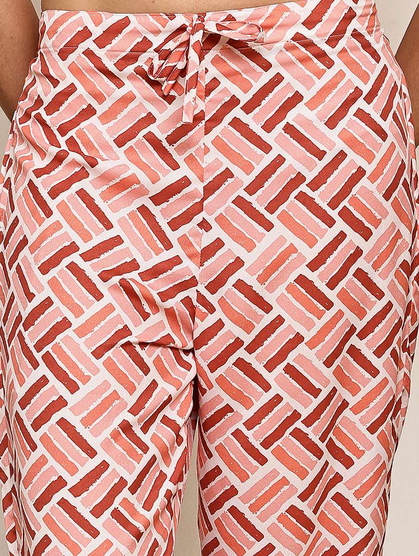 women printed mid rise ankle length straight trouser - 22003960 - Standard Image - 5