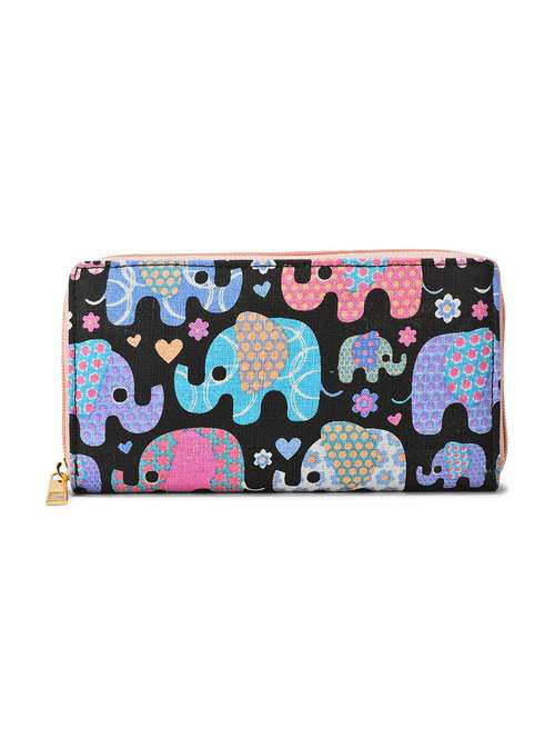 printed canvas wallet with zip closure