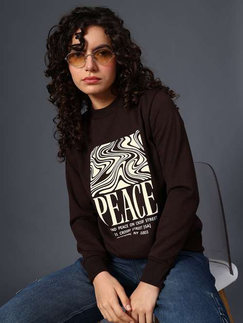 brown fleece chest print sweatshirt - 22004071 -  Standard Image - 0