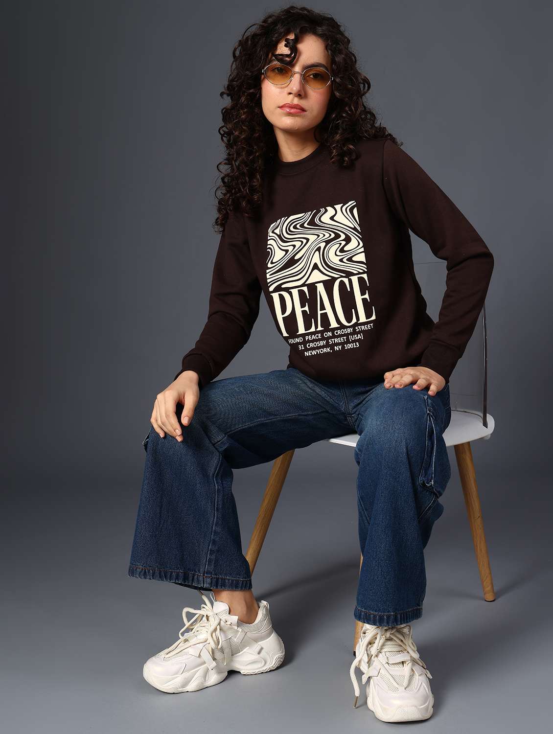 brown fleece chest print sweatshirt - 22004071 -  Standard Image - 5
