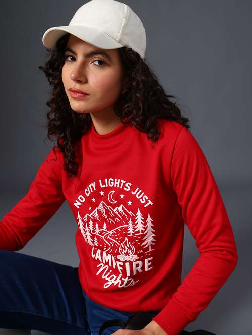 red fleece chest print sweatshirt - 22004072 -  Standard Image - 0