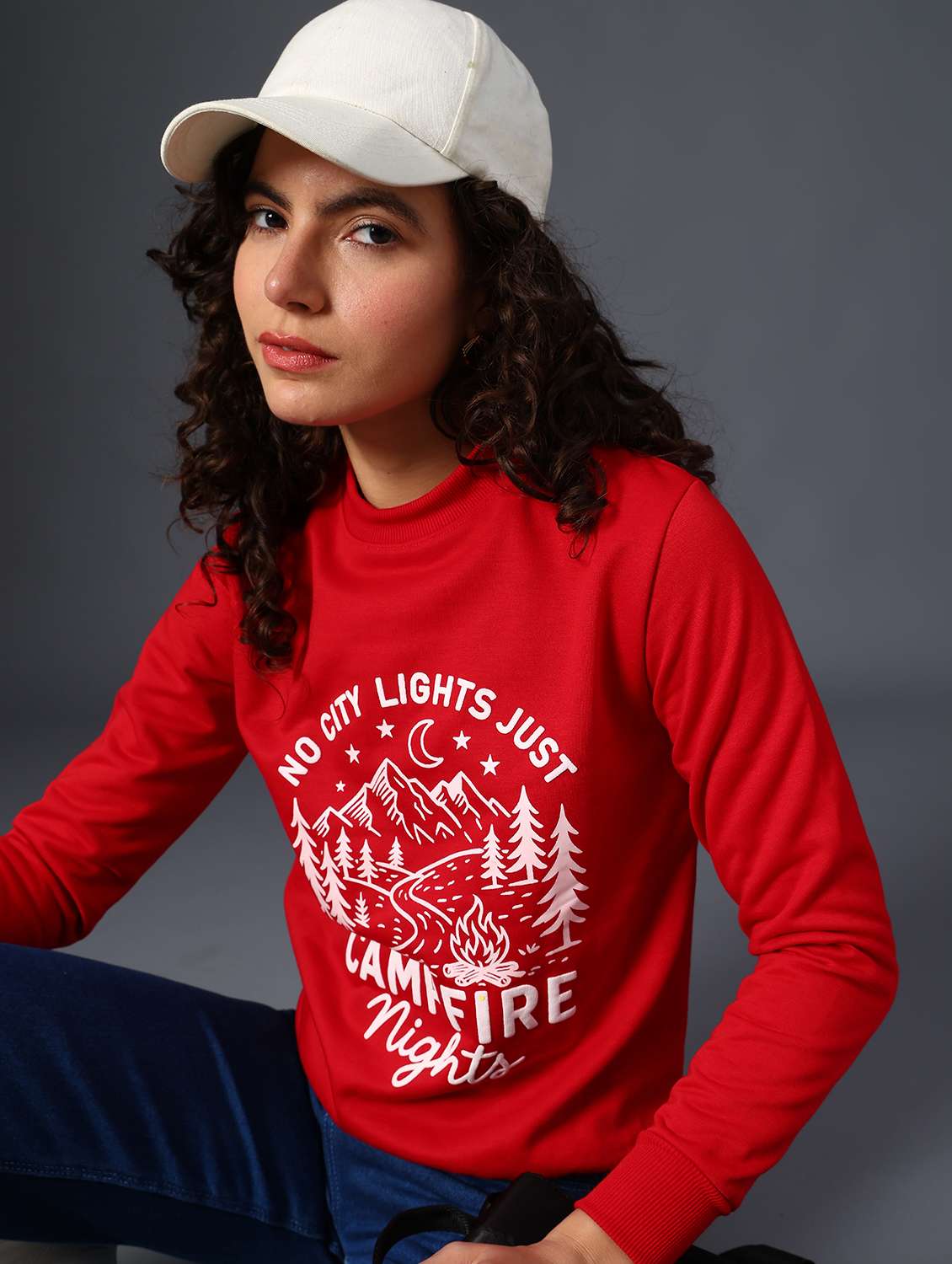 red fleece chest print sweatshirt - 22004072 -  Zoom Image - 0