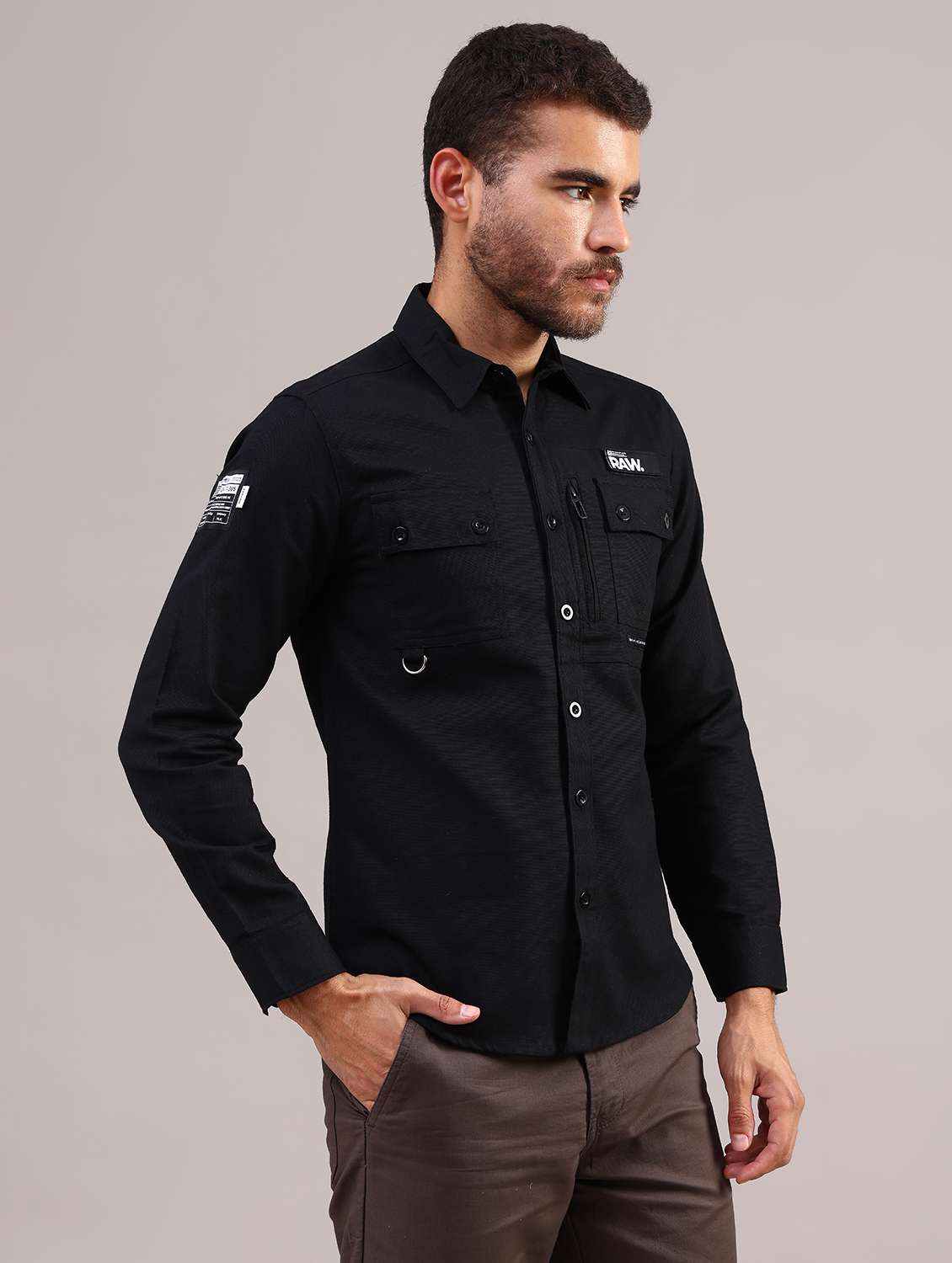 men solid collared long sleeve shirt - 22004201 -  Standard Image - 3