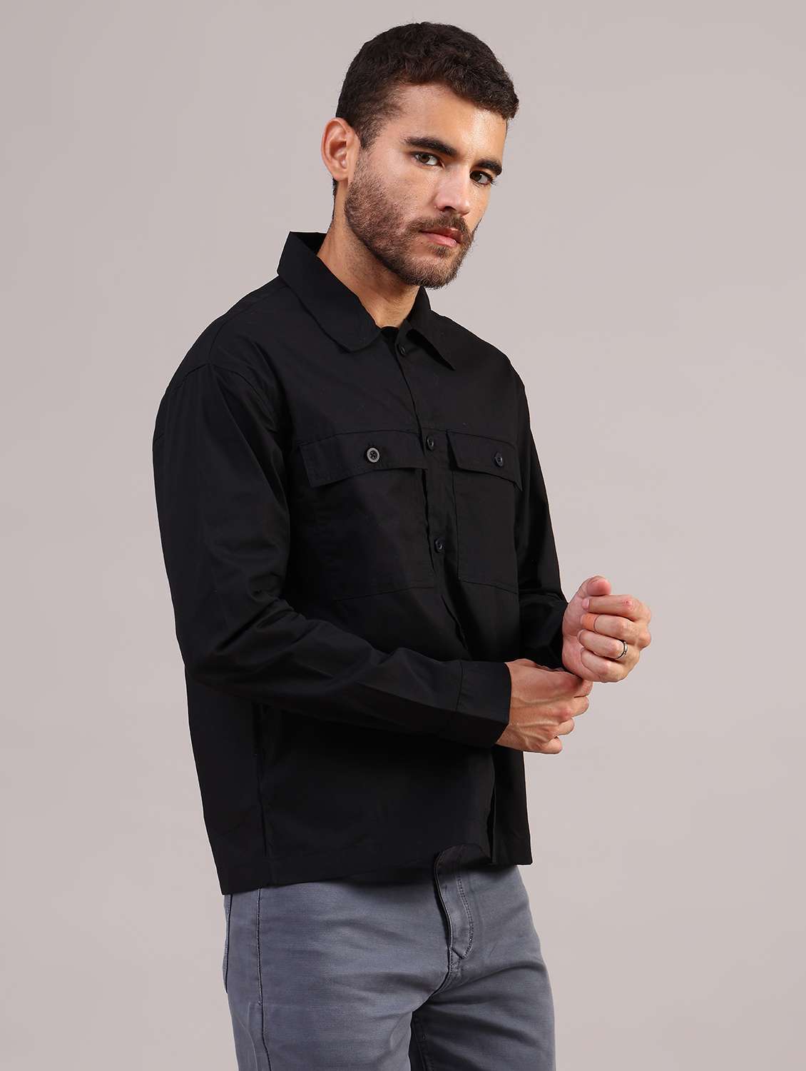 men solid collared long sleeve shirt - 22004202 -  Standard Image - 3