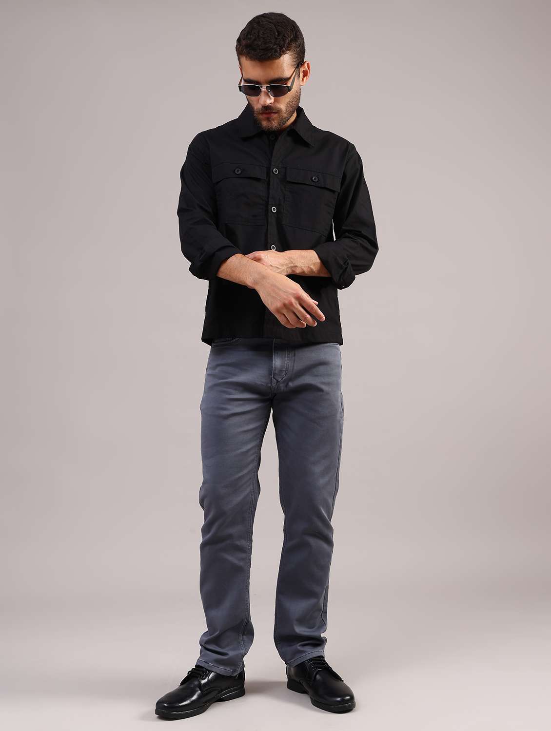 men solid collared long sleeve shirt - 22004202 -  Standard Image - 5