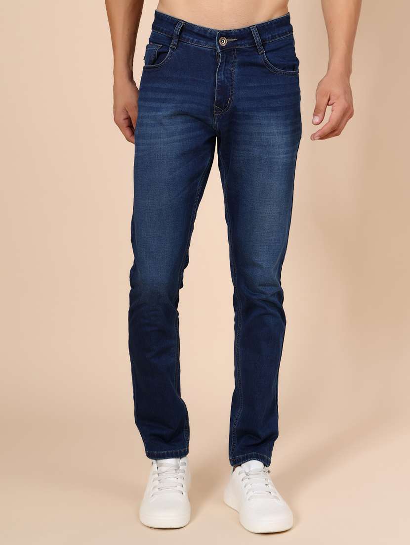 men washed mid rise full length jean