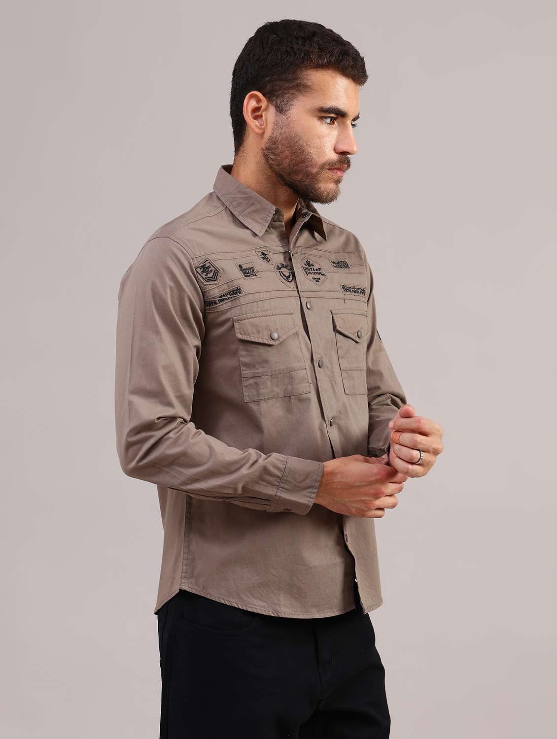 men solid collared long sleeve shirt - 22004260 -  Standard Image - 3