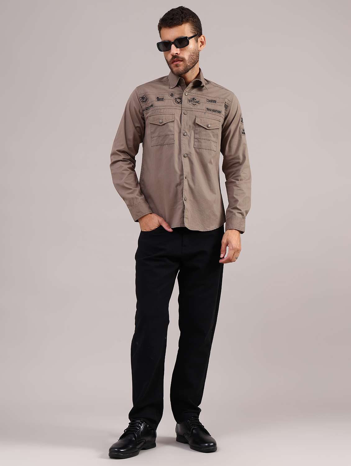 men solid collared long sleeve shirt - 22004260 -  Standard Image - 5