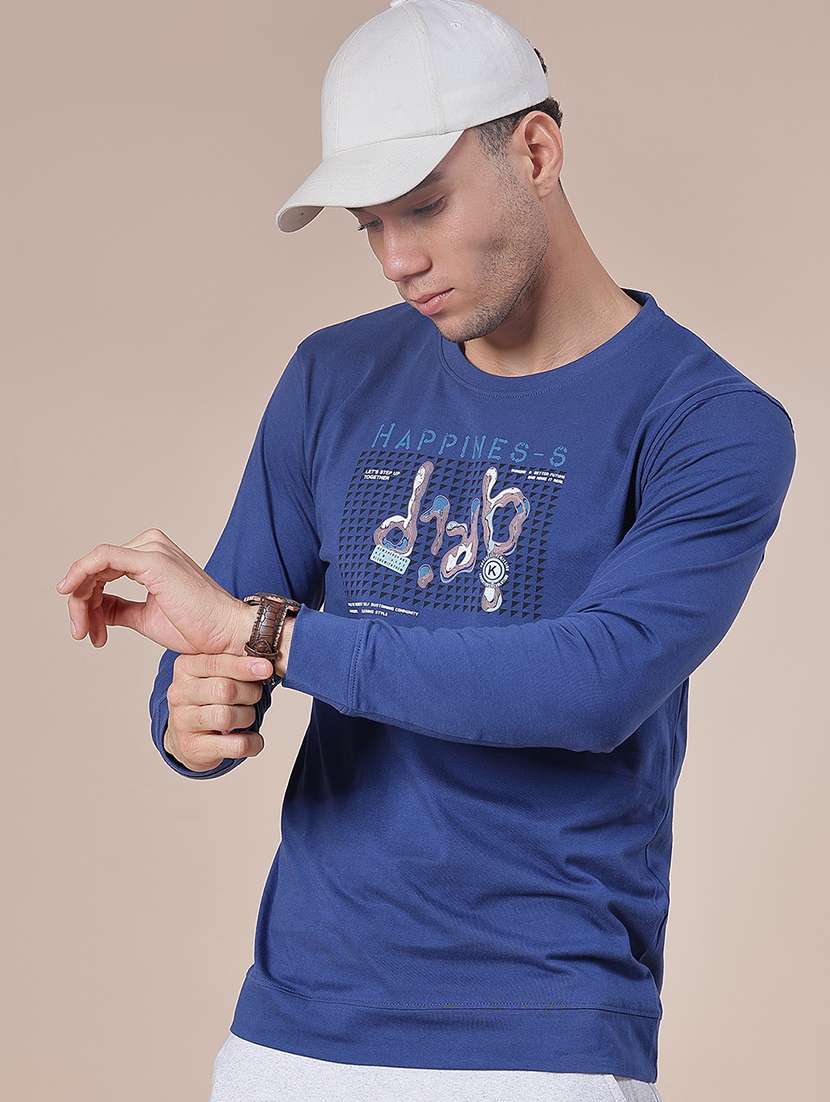 men chest print long sleeve slim fit sweatshirt