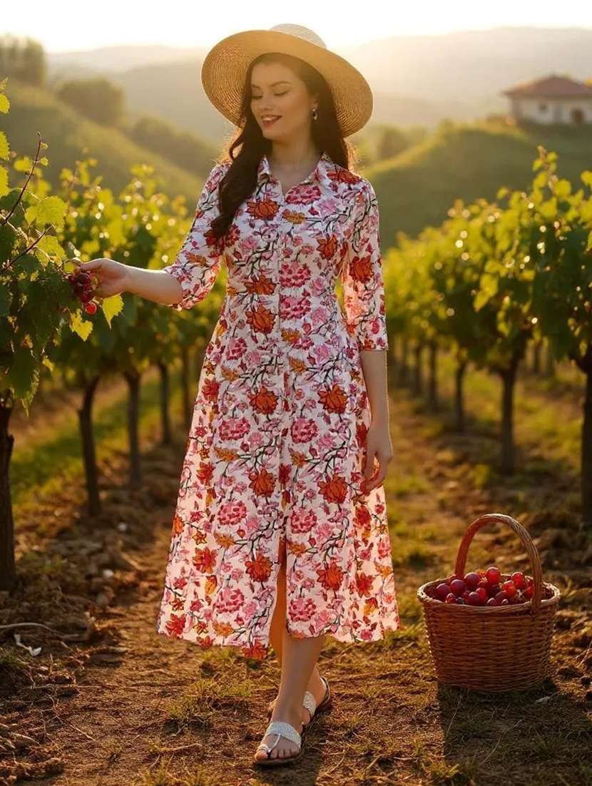 women floral print collared shirt dress
