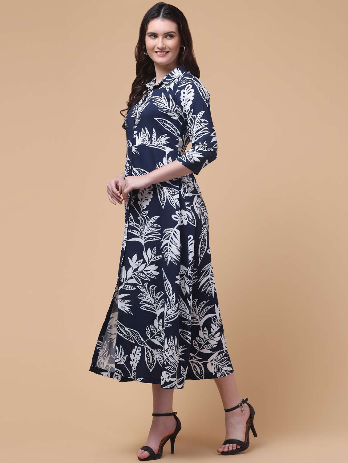 women printed collared shirt dress - 22004340 -  Standard Image - 3