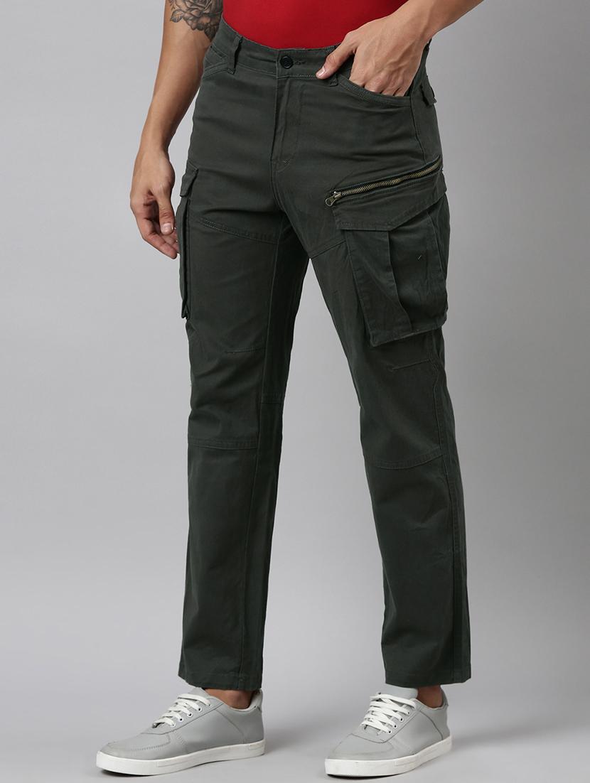 men solid mid rise cargo