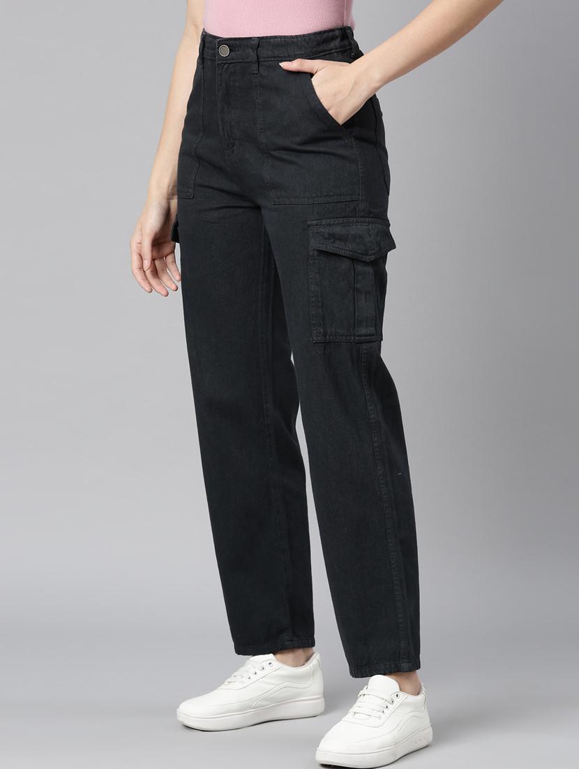 women solid high rise denim cargo - 22004346 - Zoom Image - 0