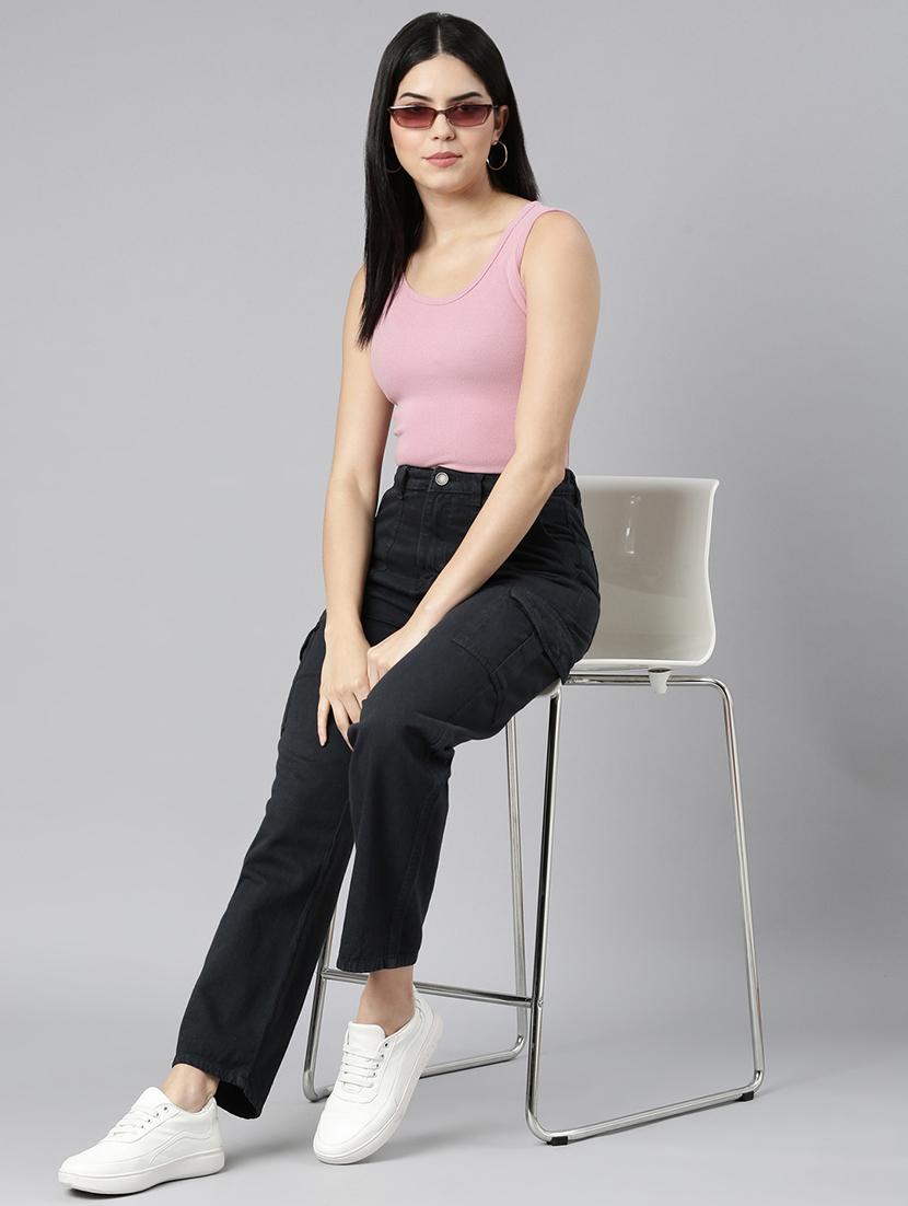 women solid high rise denim cargo - 22004346 - Standard Image - 3