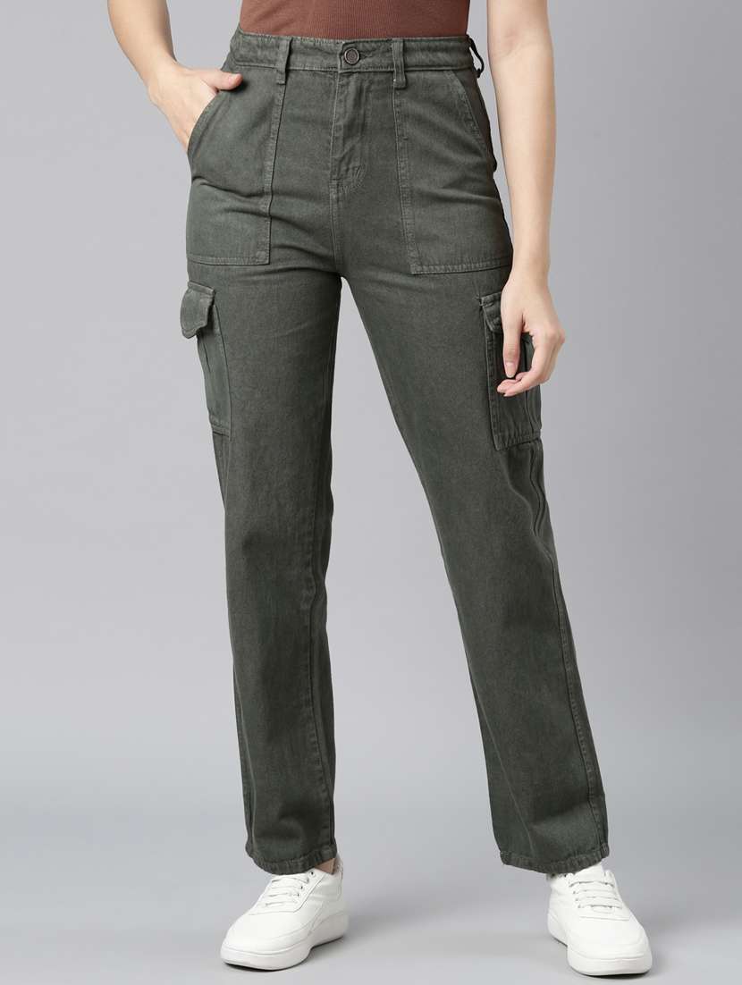 women solid high rise denim cargo - 22004347 - Zoom Image - 0