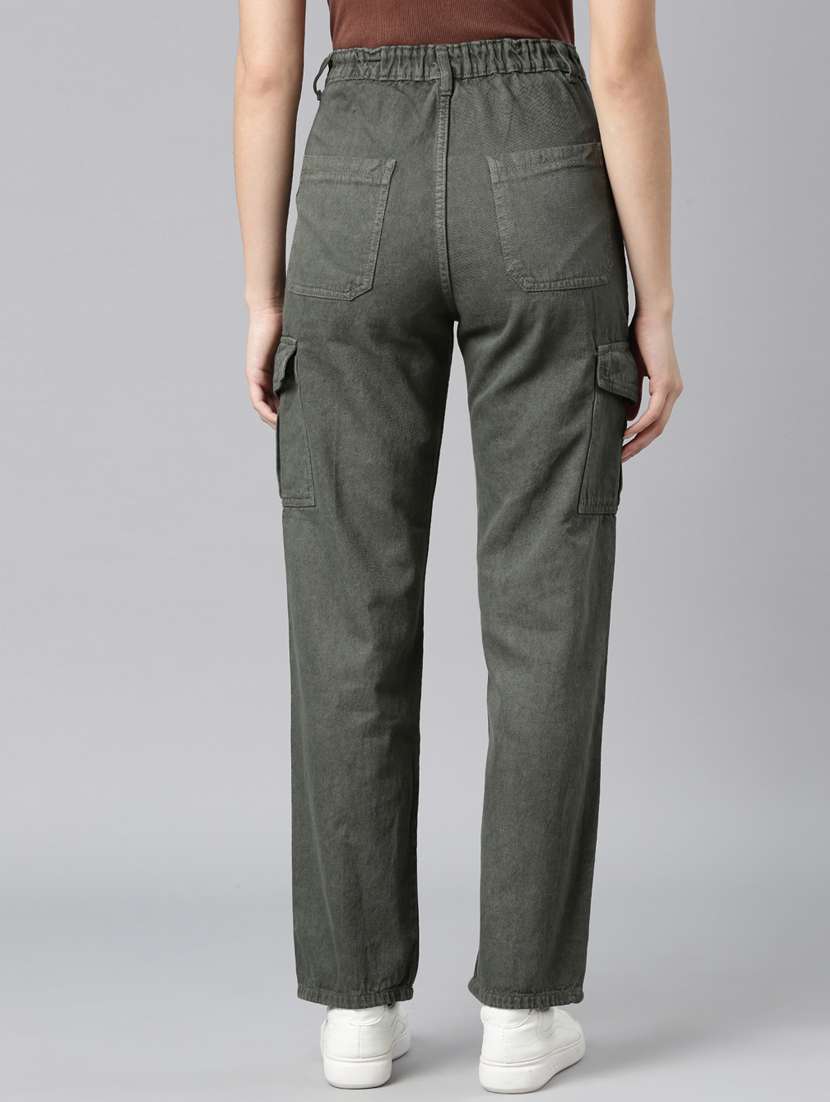 women solid high rise denim cargo - 22004347 - Standard Image - 3