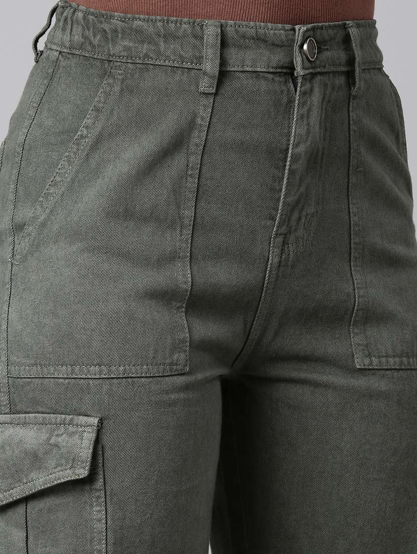 women solid high rise denim cargo - 22004347 - Standard Image - 5