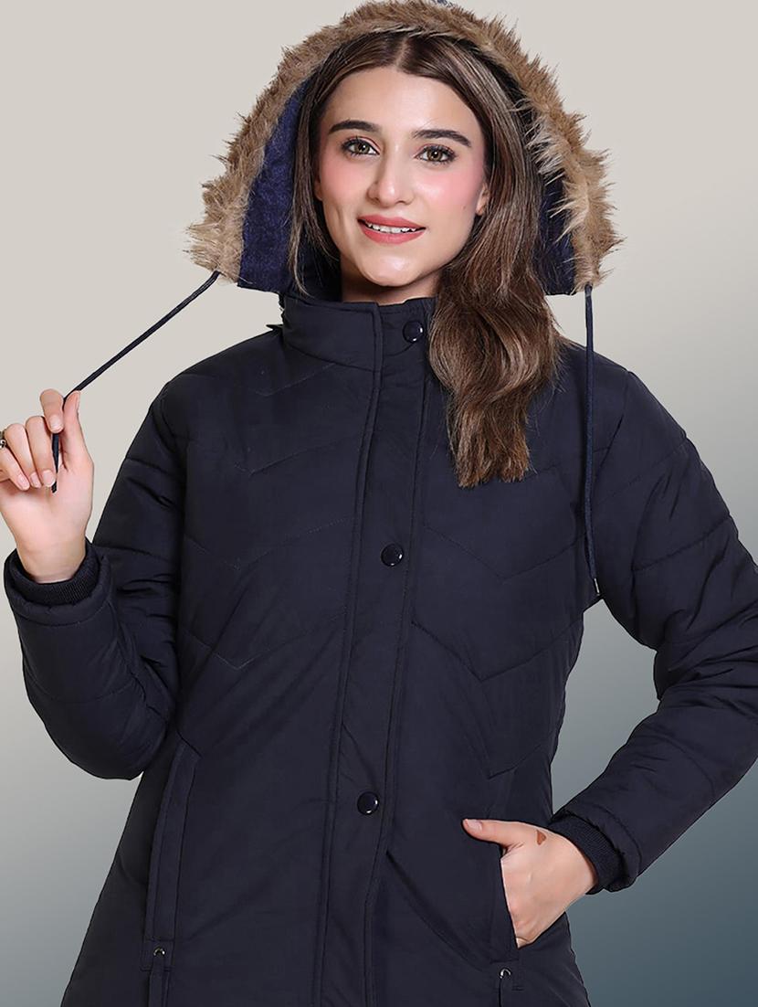 women solid long sleeve hooded quilted jacket - 22004355 - Zoom Image - 0