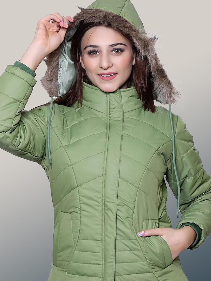women solid long sleeve hooded quilted jacket - 22004357 - Zoom Image - 0