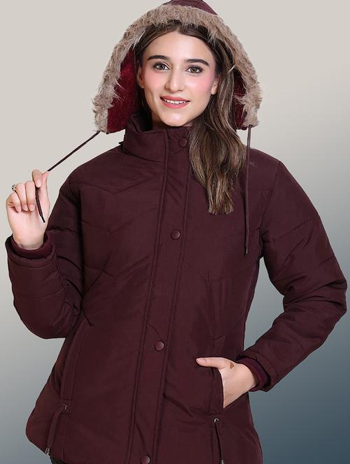 women solid long sleeve hooded quilted jacket - 22004361 - Standard Image - 0
