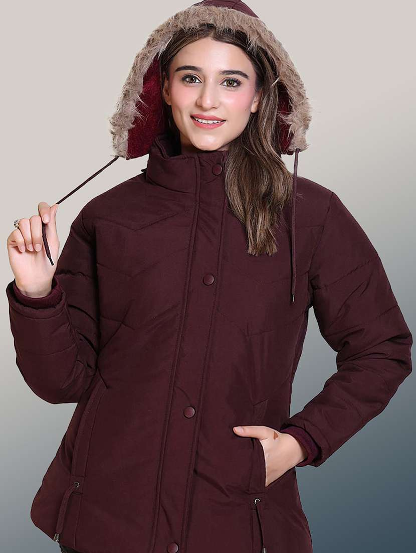 women solid long sleeve hooded quilted jacket - 22004361 - Zoom Image - 0
