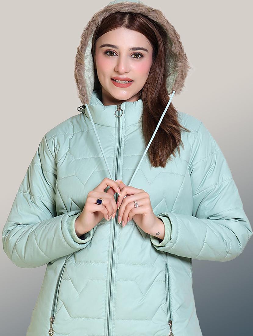 women solid long sleeve hooded quilted jacket - 22004366 - Zoom Image - 0