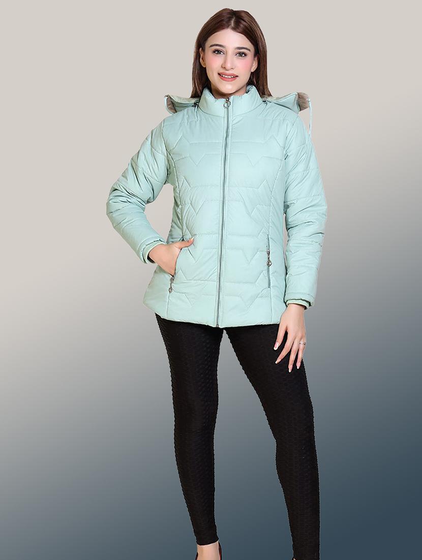 women solid long sleeve hooded quilted jacket - 22004366 - Standard Image - 3