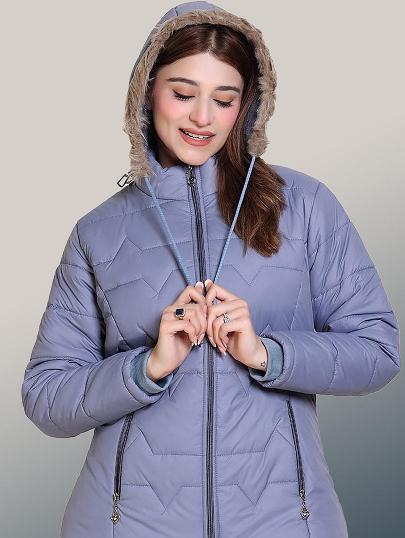 women solid long sleeve hooded quilted jacket - 22004368 -  Zoom Image - 0
