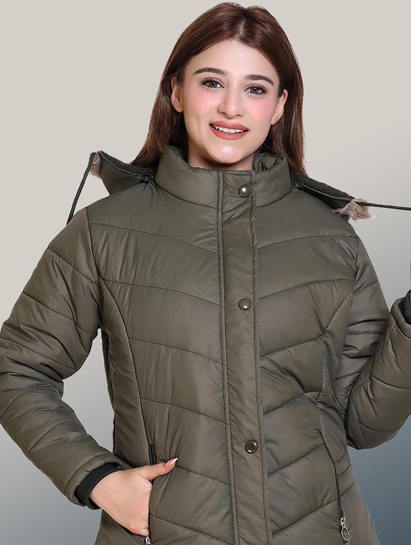 women solid long sleeve hooded quilted jacket - 22004369 -  Zoom Image - 0