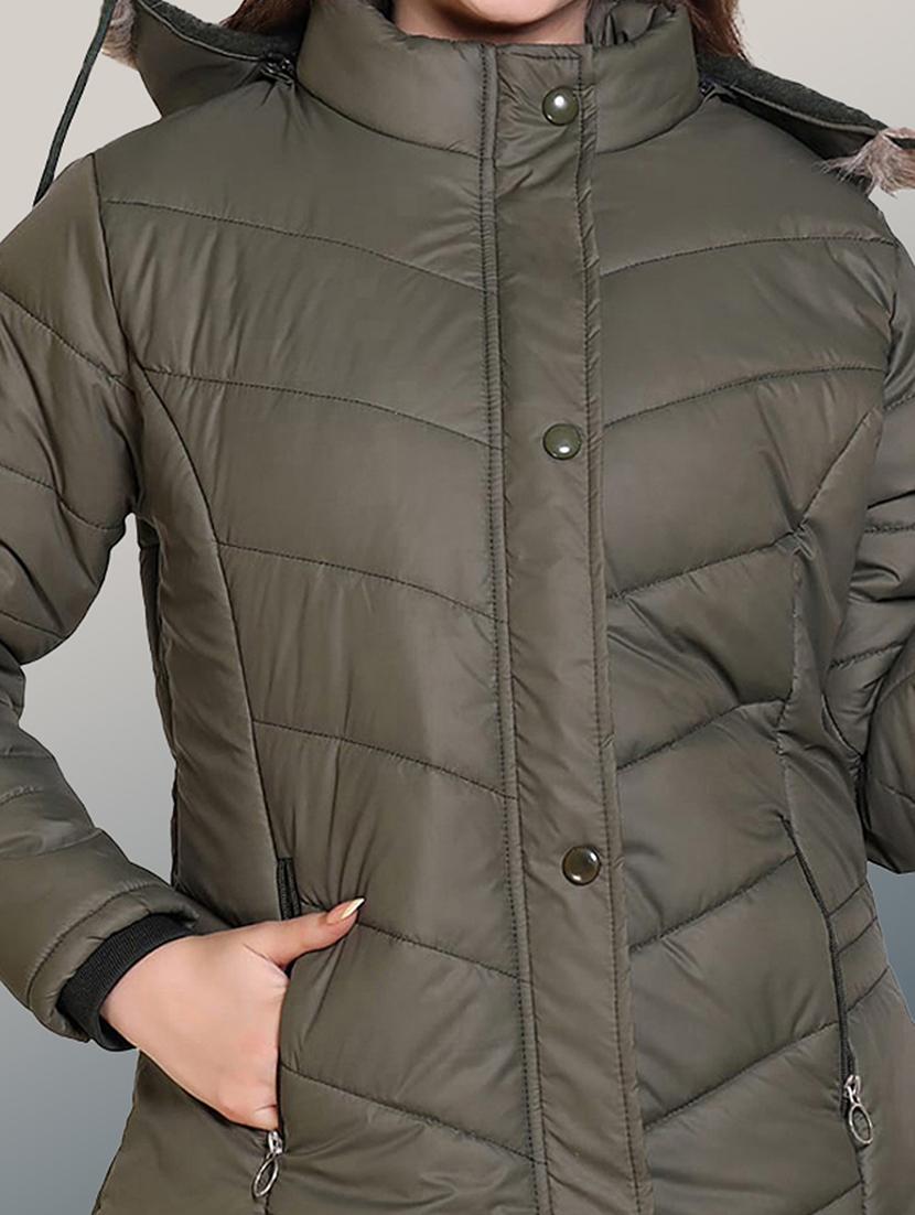 women solid long sleeve hooded quilted jacket - 22004369 - Standard Image - 3