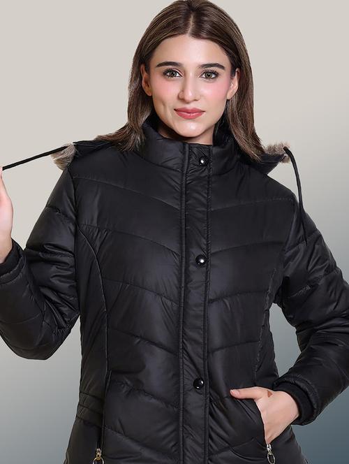 women solid long sleeve hooded quilted jacket - 22004370 -  Standard Image - 0