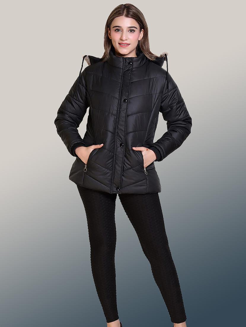 women solid long sleeve hooded quilted jacket - 22004370 - Standard Image - 3