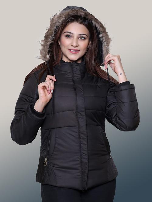 women solid long sleeve hooded quilted jacket - 22004372 -  Standard Image - 0