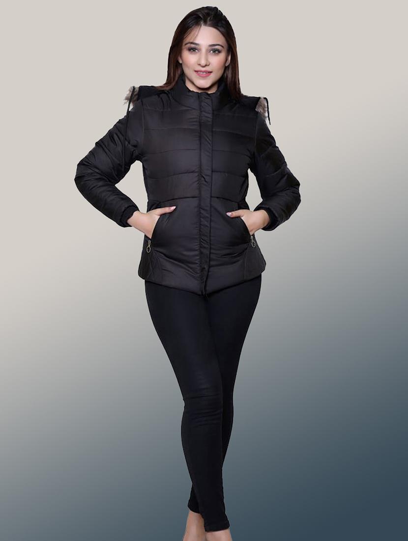 women solid long sleeve hooded quilted jacket - 22004372 - Standard Image - 3
