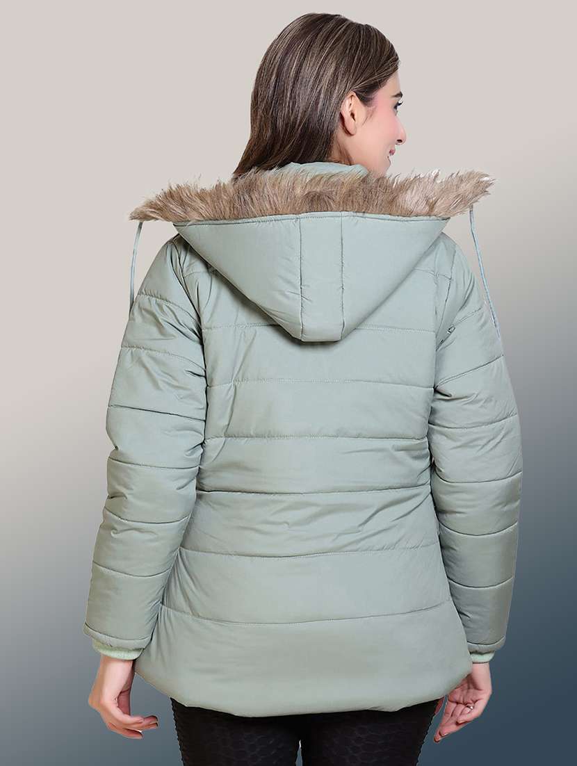 women solid long sleeve hooded quilted jacket - 22004374 - Standard Image - 3