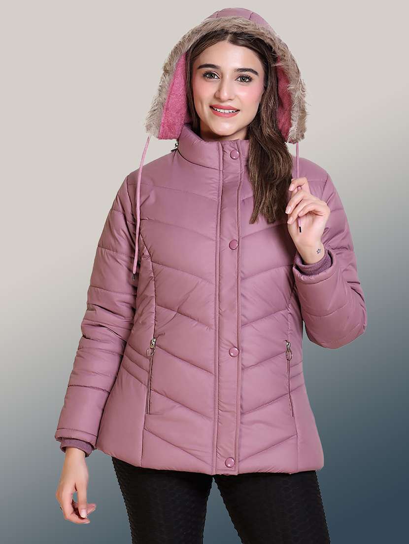 women solid long sleeve hooded quilted jacket - 22004378 - Zoom Image - 0