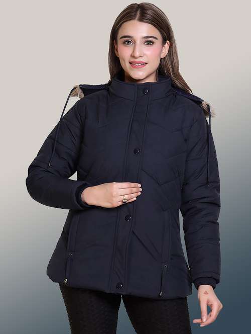 women solid long sleeve hooded quilted jacket - 22004379 - Standard Image - 0