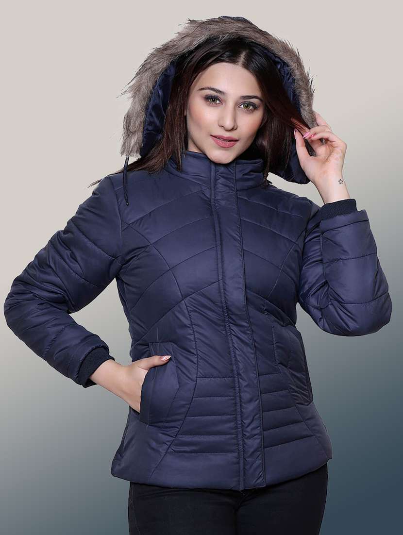 women solid long sleeve hooded quilted jacket - 22004382 - Zoom Image - 0