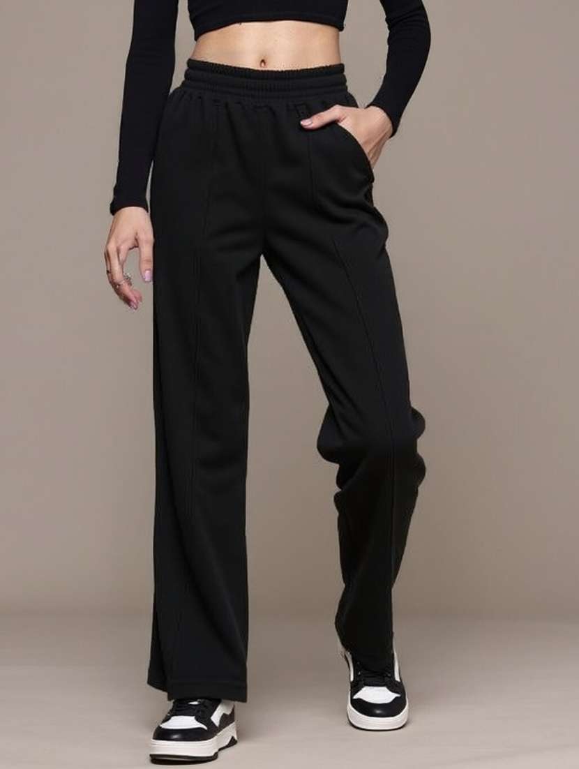 women black solid mid rise straight trouser - 22004404 -  Zoom Image - 0